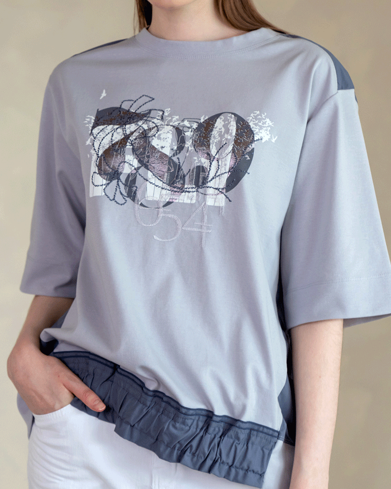 패치 라인 자수 넘버 레터링 티셔츠 LJ07TS100